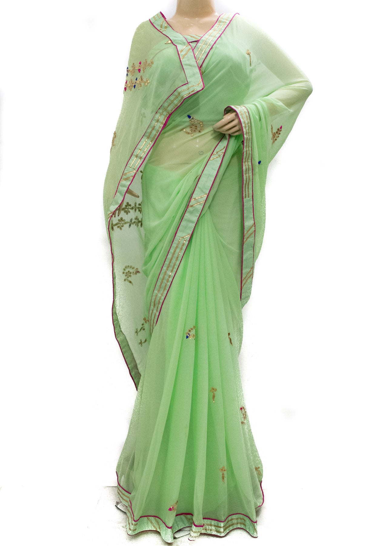 Sea Green Gota patti and bud work Saree - KANHASAREE