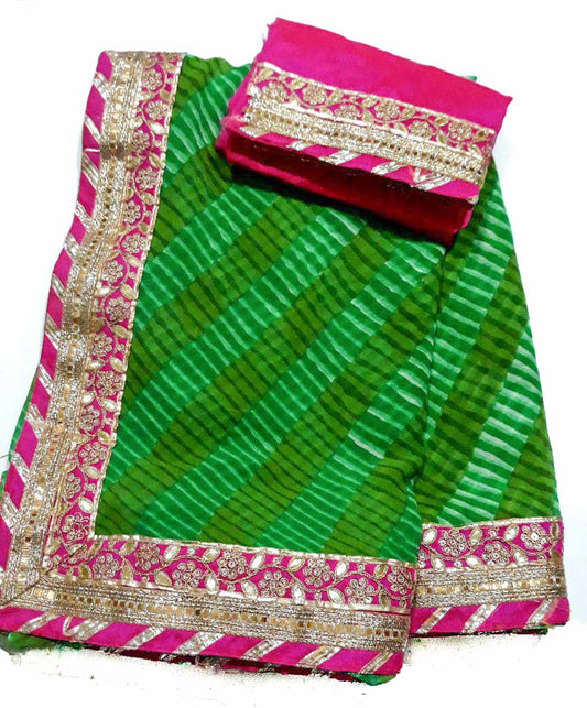 Green Leheriya with Heavy Border - KANHASAREE