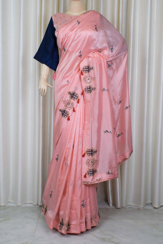 Pure Silk Designer Saree with Bell Sleeve Blouse - KANHASAREE