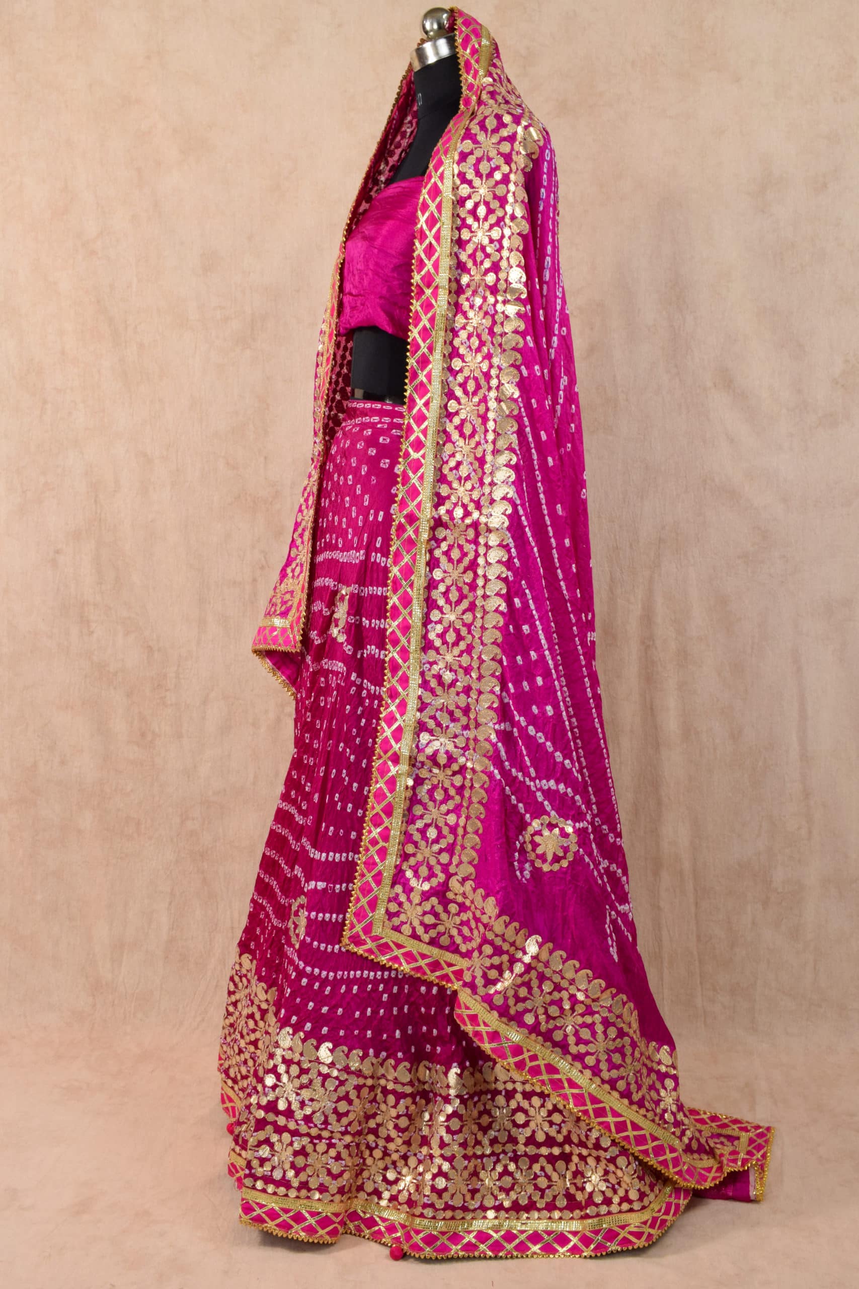 Silk Bandhani Lehenga with Silk Bandhani Dupatta - KANHASAREE