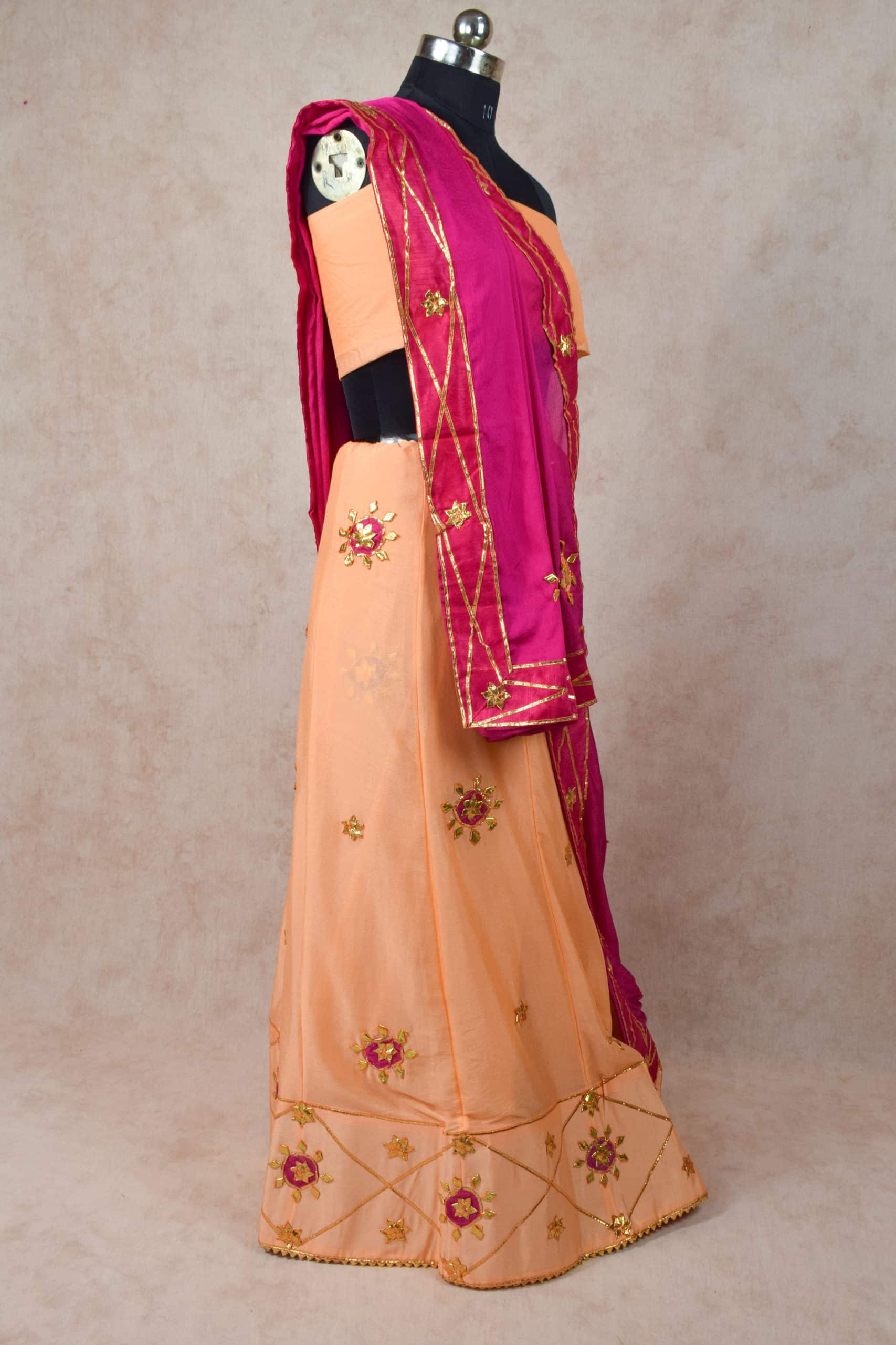 Beautiful Pure Crepe Lehnega and Pure Georgette Dupatta  with Gota Patti Handwork - KANHASAREE