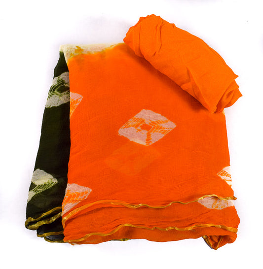 Beautiful three shades batik print pure chiffon saree - KANHASAREE