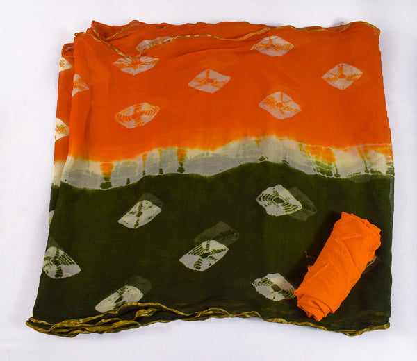 Beautiful three shades batik print pure chiffon saree - KANHASAREE
