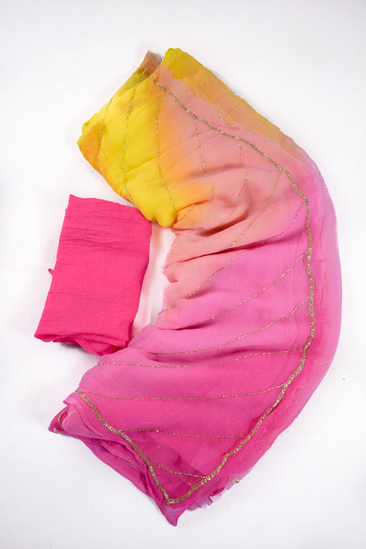 Multi color kardhana work pure chiffon saree - KANHASAREE