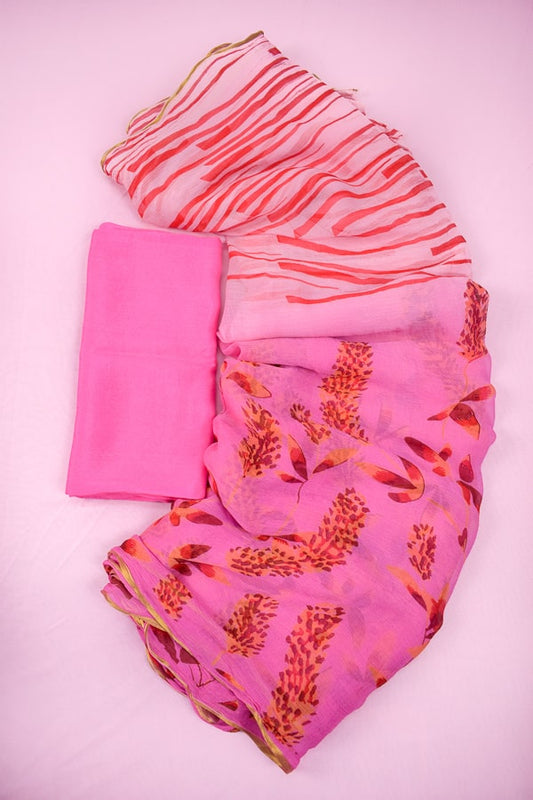 Floral Print Pink Color Chiffon Saree - Kanhasarees by ksds