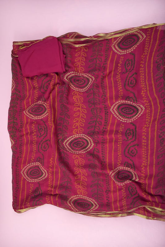 Dark Pink Chundad Chiffon Saree - Kanhasarees by ksds
