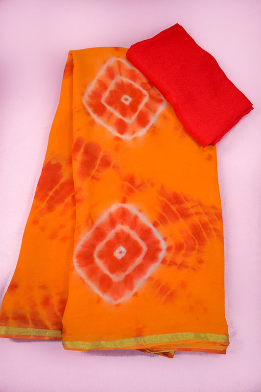 Orange color Pure Chiffon Bandhej Leheriya Saree - Kanhasarees by ksds
