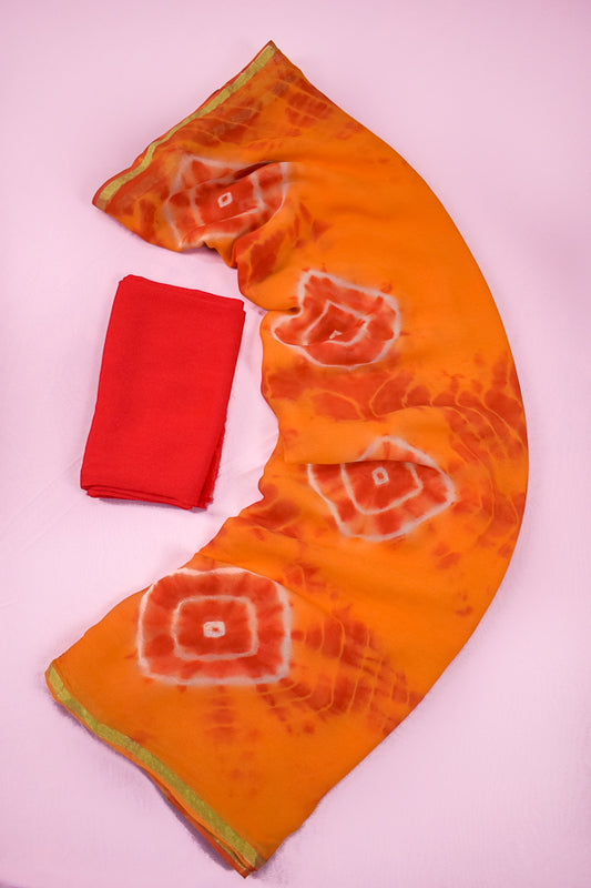Orange color Pure Chiffon Bandhej Leheriya  Saree - KANHASAREE