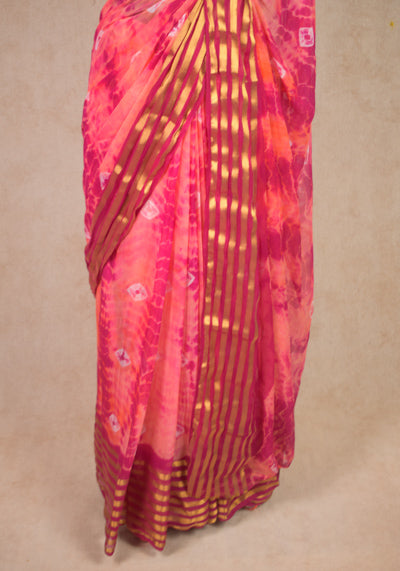 Delicate Pink Nazneen Chiffon Zari Border Shibori Saree - Kanhasarees by ksds