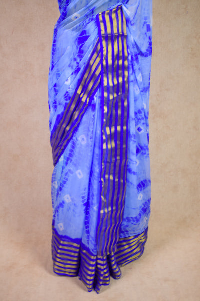 Delicate Purple Nazneen Chiffon Zari Border Shibori Saree - Kanhasarees by ksds