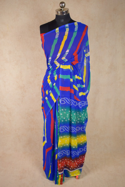 Gorgeous Multicolor Bandhani and Leheriya Saree in Chiffon - KANHASAREE