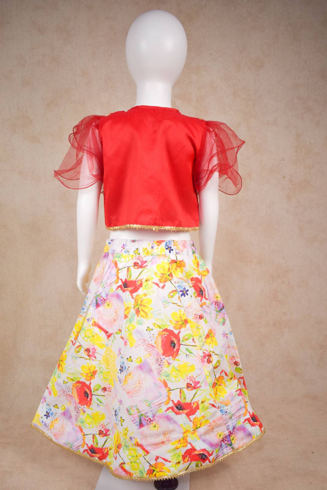 Beautiful Flower Printed Lehenga with Net Top - KANHASAREE