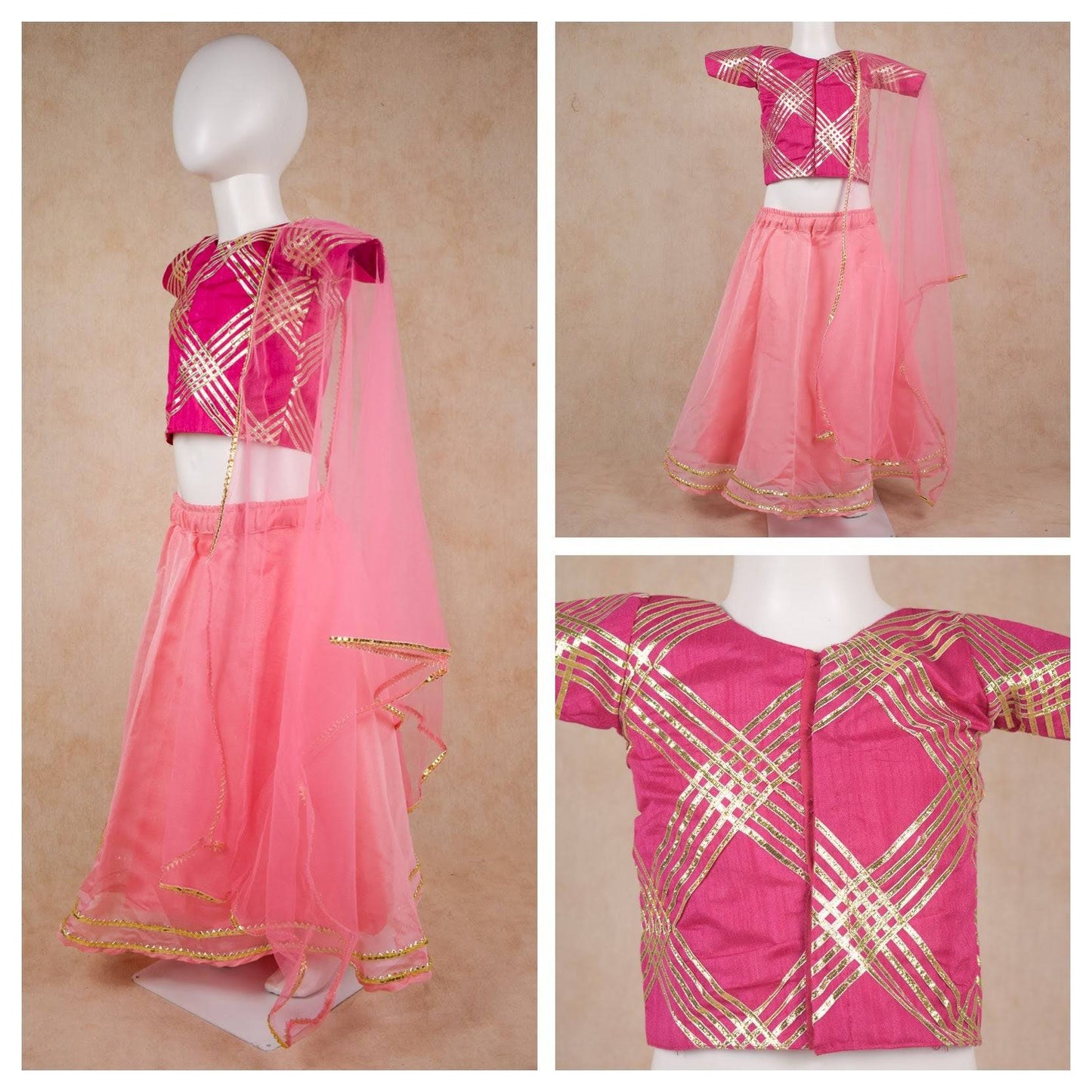 Designer Gota Patti Work Silk Top and Net Skirt Lehenga - KANHASAREE