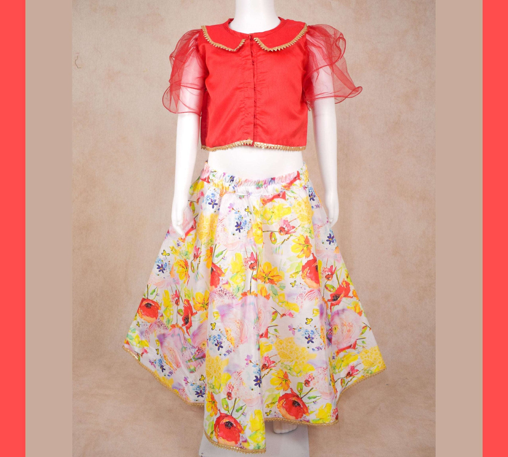 Beautiful Flower Printed Lehenga with Net Top - KANHASAREE
