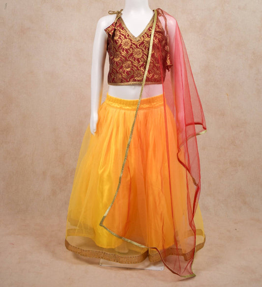 Banarasi Brocade Silk Top and Skirt Lehenga Set - KANHASAREE