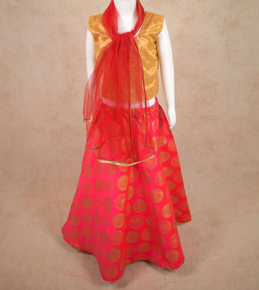 Designer Net Top and Brocade Skirt Lehenga - KANHASAREE