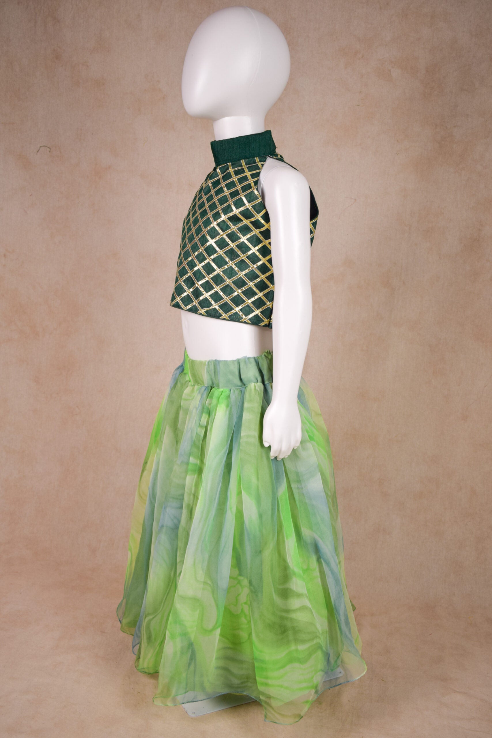 Handmade Lehenga for Baby, Printed Net Skirt with Toddler Top - KANHASAREE