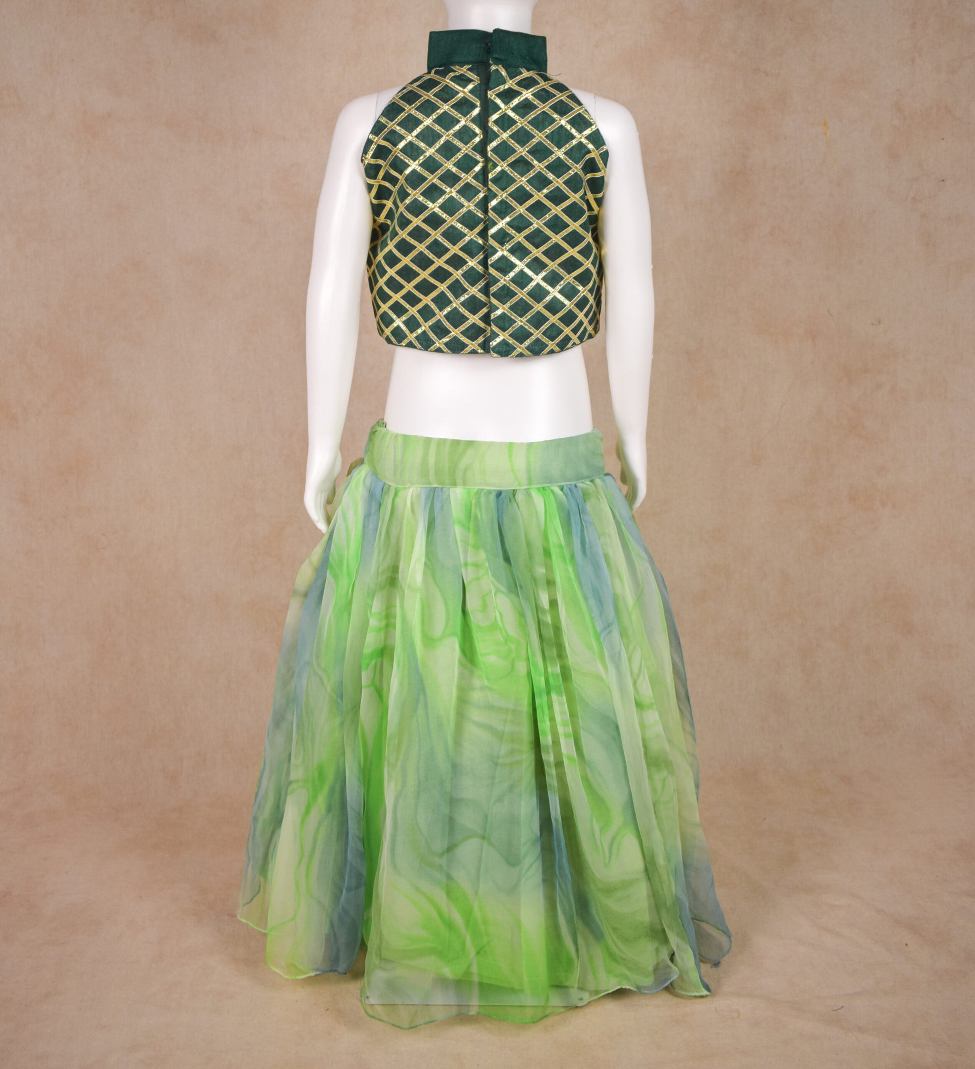 Handmade Lehenga for Baby, Printed Net Skirt with Toddler Top - KANHASAREE