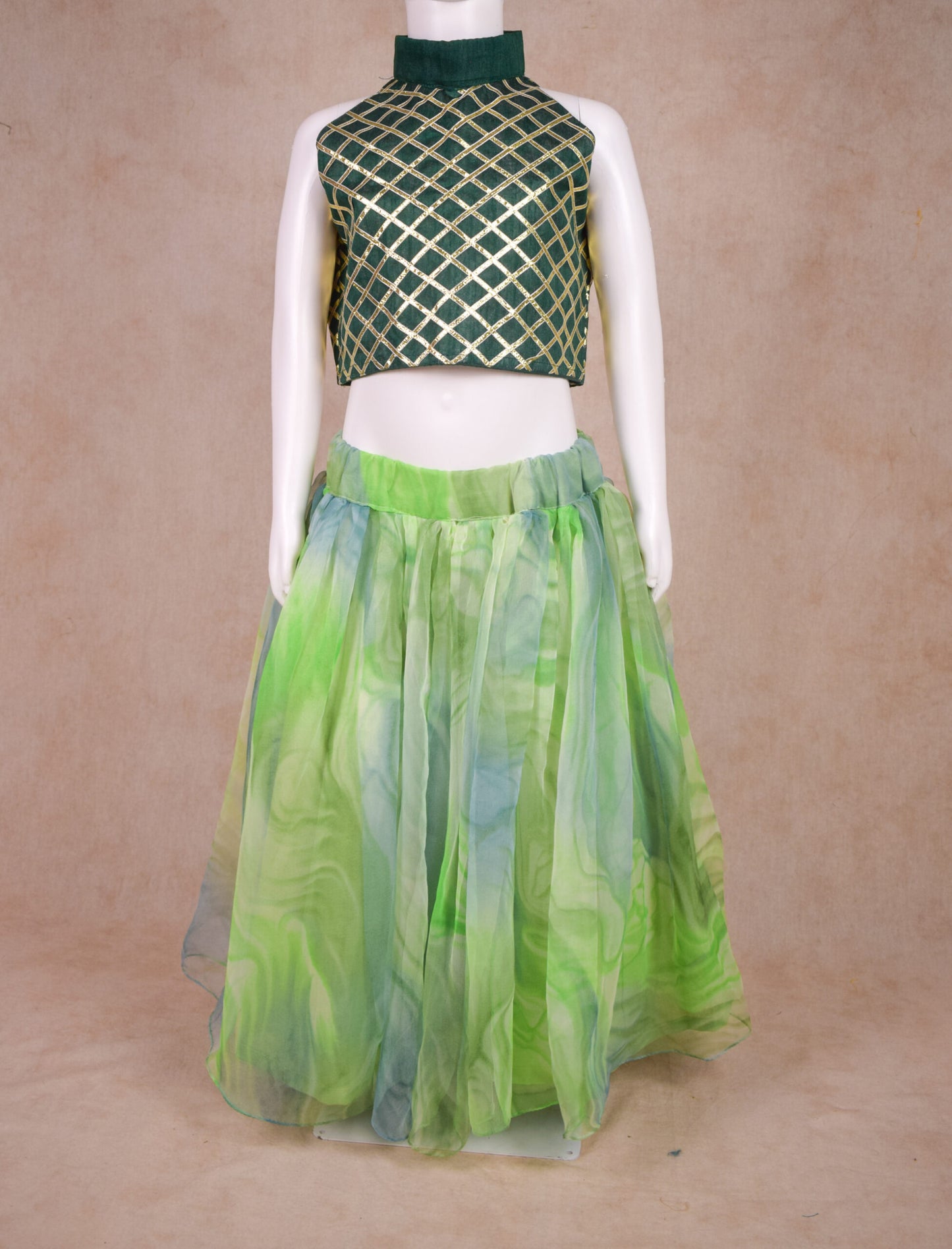 Handmade Lehenga for Baby, Printed Net Skirt with Toddler Top - KANHASAREE