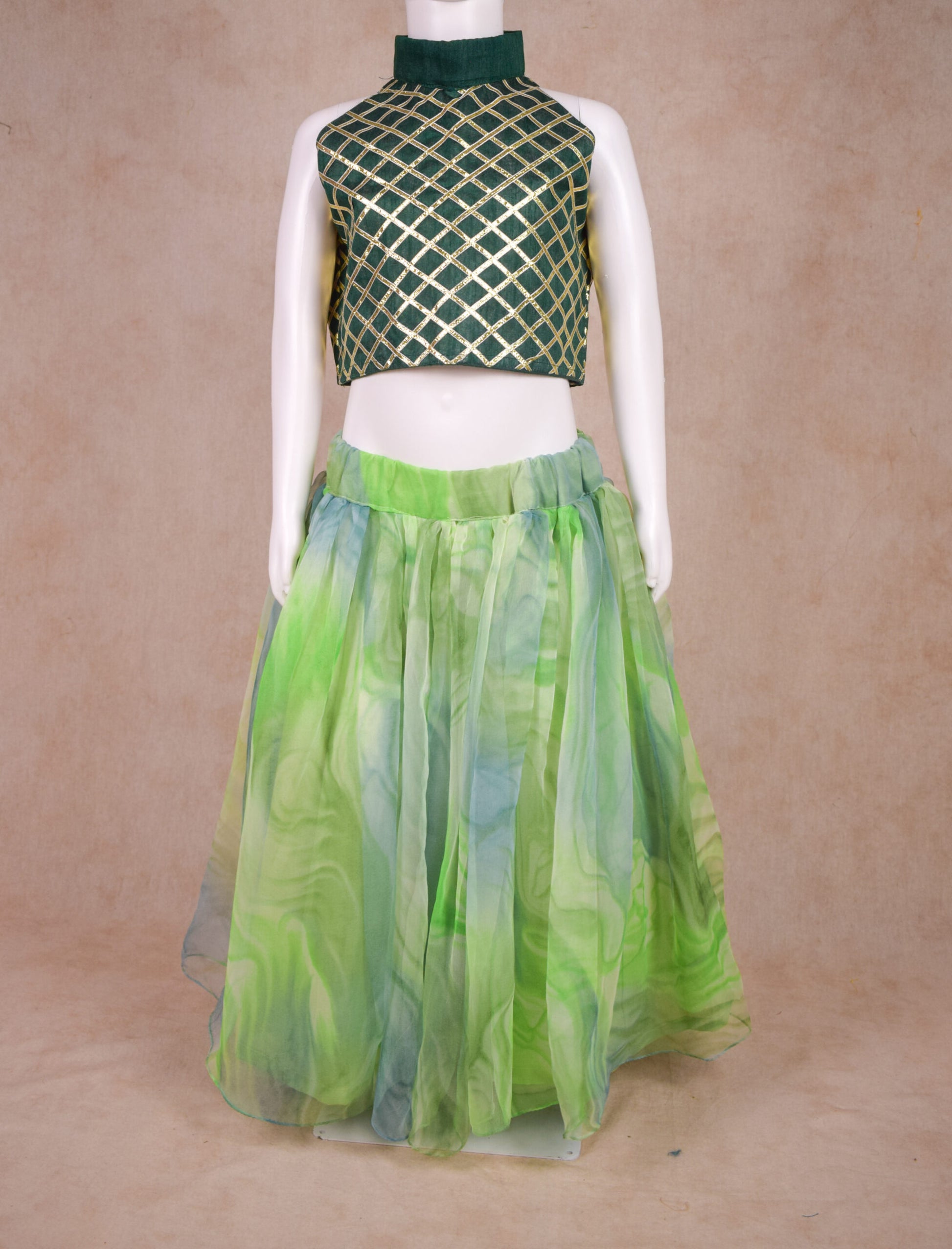 Handmade Lehenga for Baby, Printed Net Skirt with Toddler Top - KANHASAREE