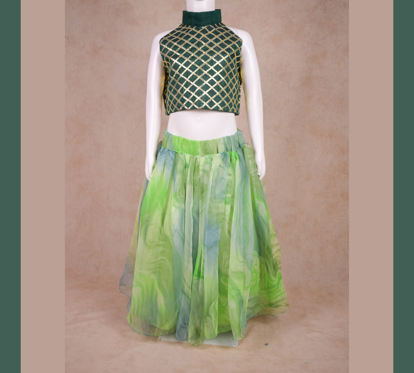 Handmade Lehenga for Baby, Printed Net Skirt with Toddler Top - KANHASAREE