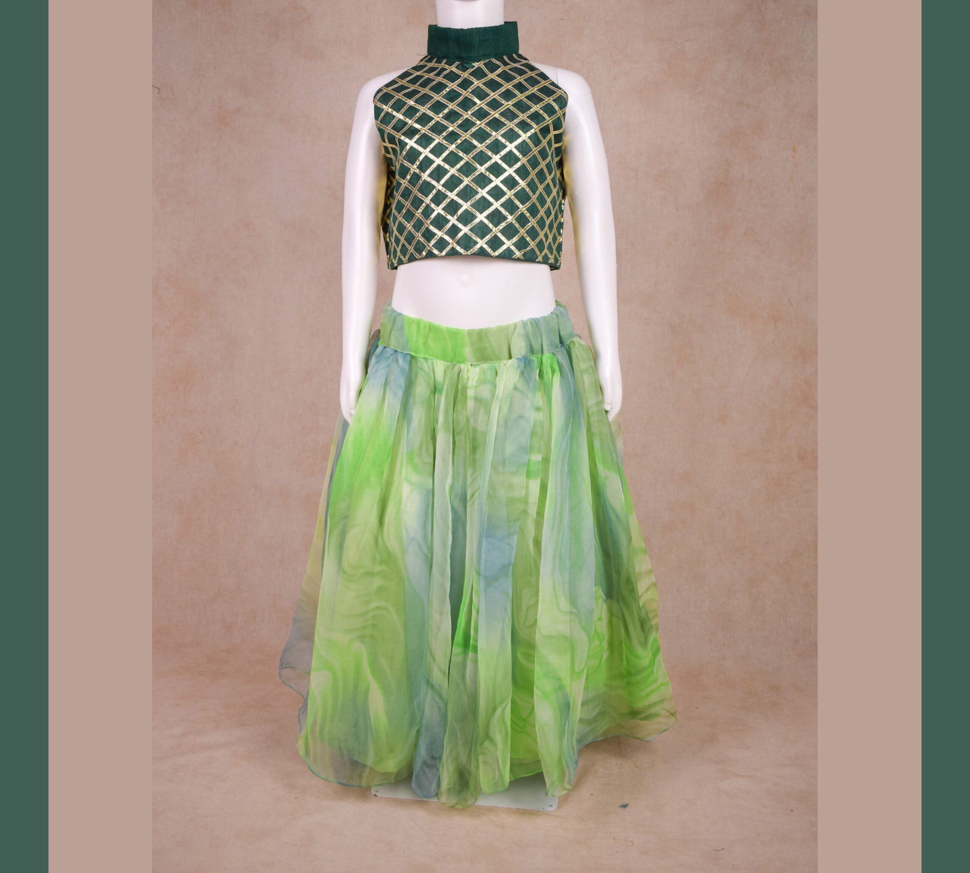 Handmade Lehenga for Baby, Printed Net Skirt with Toddler Top - KANHASAREE