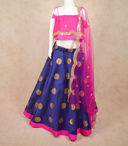 Designer Dhupion Silk Top and Brocade Skirt Lehenga - KANHASAREE