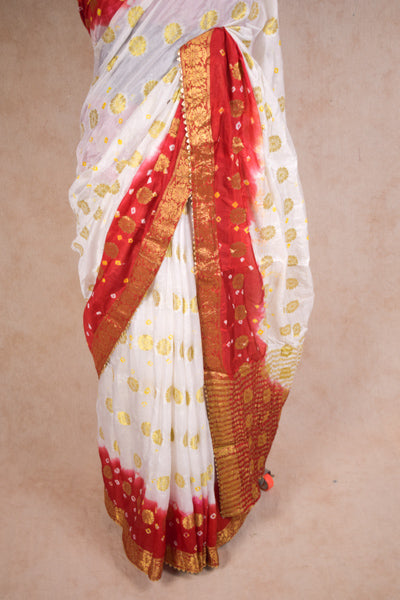 Art Silk Red White Zari Work Fagnia Saree - KANHASAREE