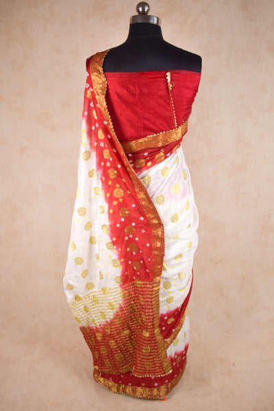 Art Silk Red White Zari Work Fagnia Saree - KANHASAREE