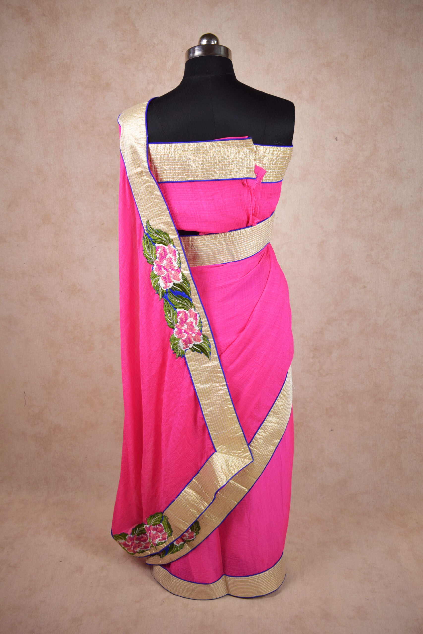 Pink Crush Saree with Embroidery Aplique Work - KANHASAREE
