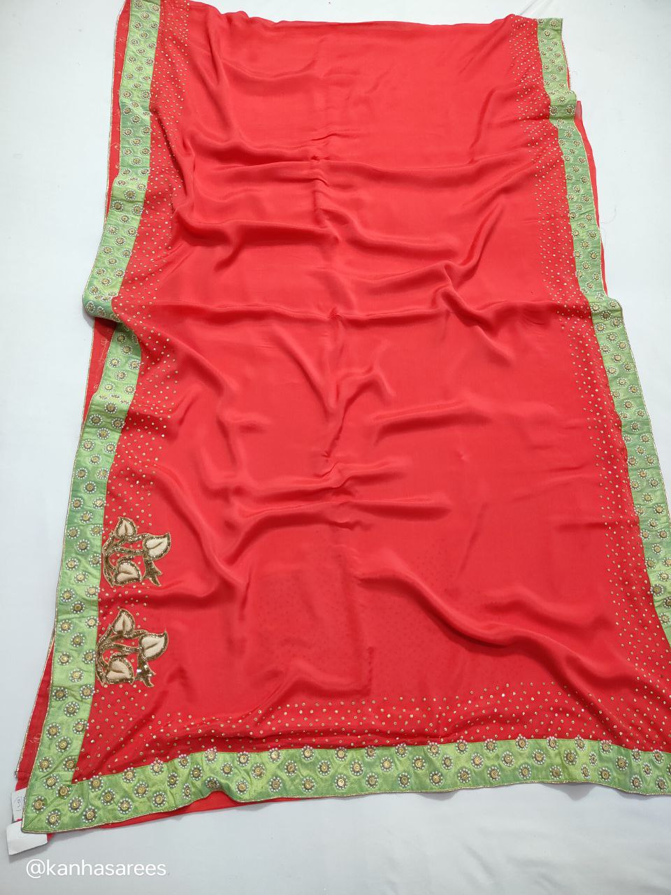 Pure Crepe Handwork Saree with Stone Highlights and Buties – Designer Saree with Matching Blouse