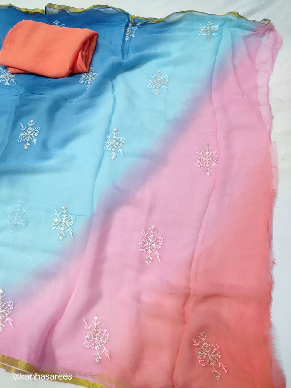 Pure Diamond Chiffon Saree with Thread and Sequin Buties – Multi-Dyed Designer Saree
