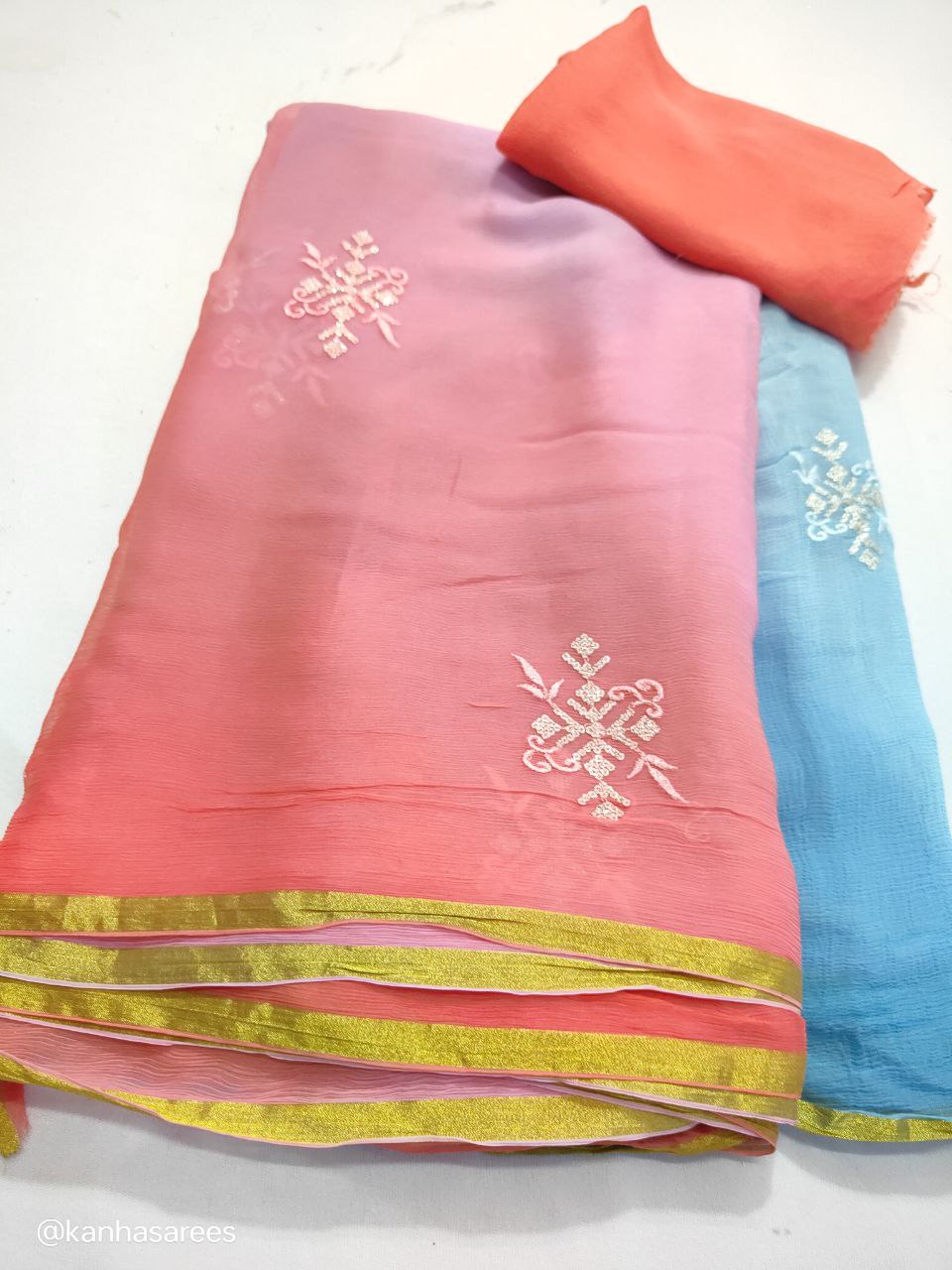 Pure Diamond Chiffon Saree with Thread and Sequin Buties – Multi-Dyed Designer Saree