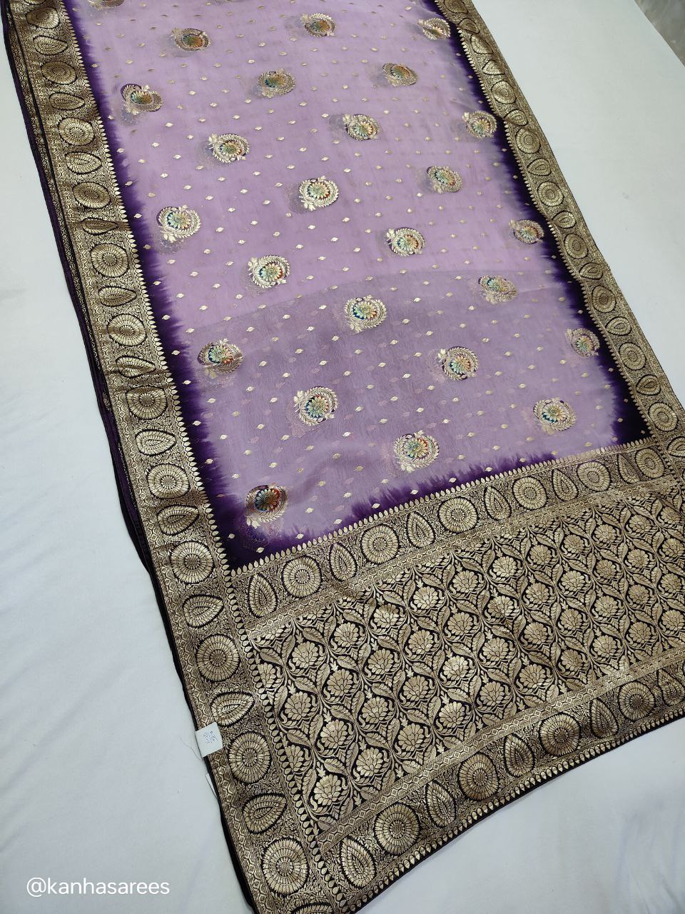 Pure Organza Silk Saree with Full Zari Banarasi & Meenakari Weaving – Heavy Pallu