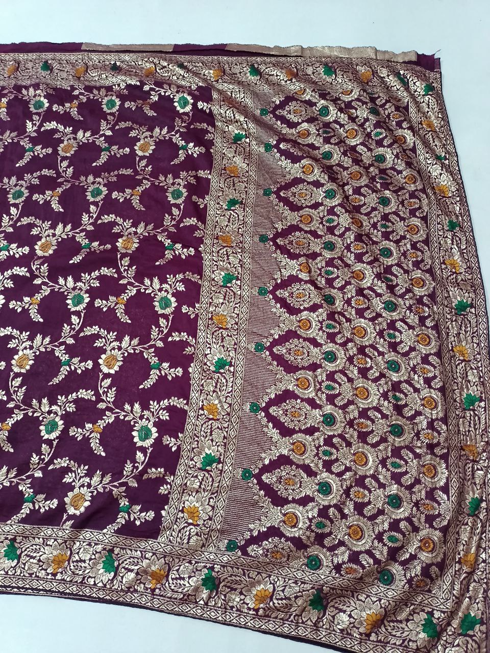 Pure Dola Silk Full Jaal Work Banarasi Weaving Saree with Heavy Pallu and Blouse – Traditional Wear