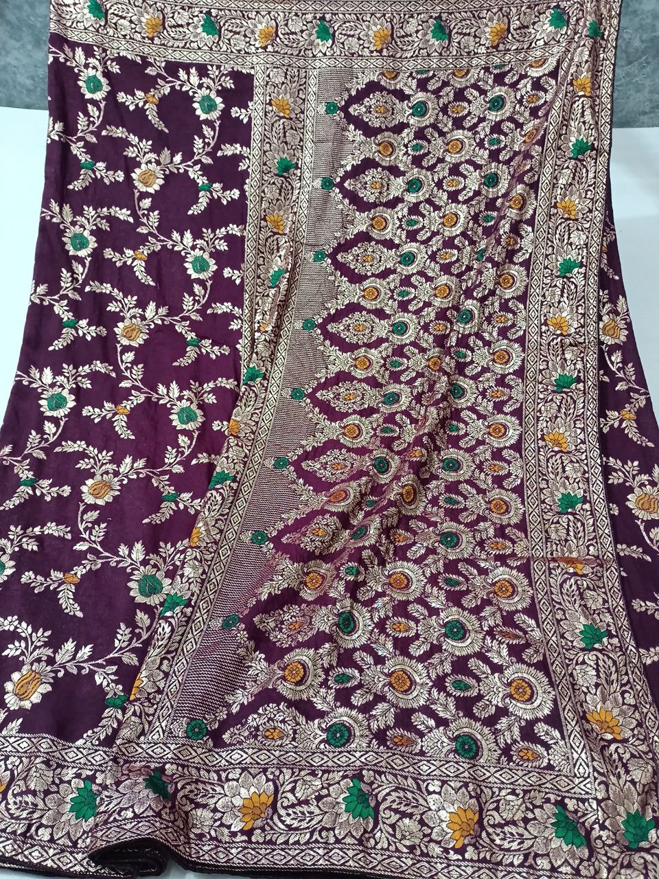 Pure Dola Silk Full Jaal Work Banarasi Weaving Saree with Heavy Pallu and Blouse – Traditional Wear