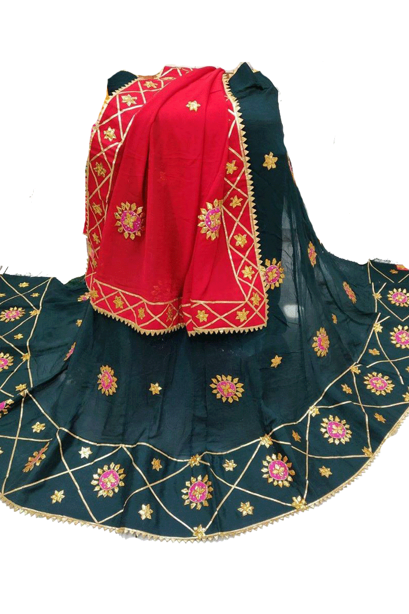 Beautiful Pure Crepe Lehnega and Pure Georgette Dupatta  with Gota Patti Handwork - KANHASAREE