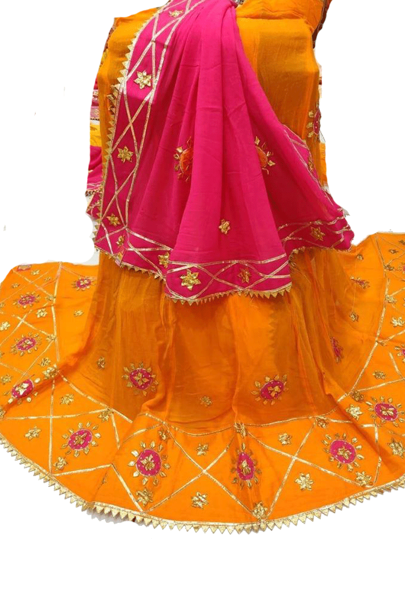 Beautiful Pure Crepe Lehnega and Pure Georgette Dupatta  with Gota Patti Handwork - KANHASAREE