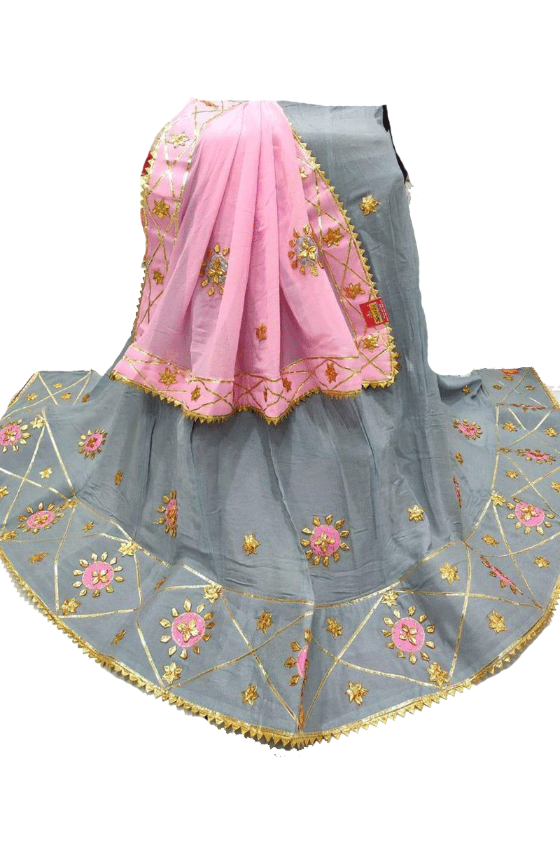Beautiful Pure Crepe Lehnega and Pure Georgette Dupatta  with Gota Patti Handwork - KANHASAREE