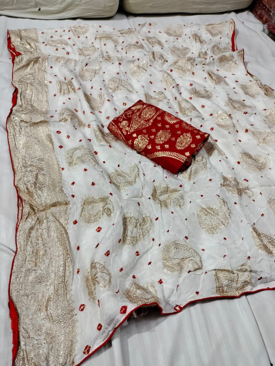 Dola Silk Jaipuri Bandhani Saree Zari Border for Weddings & Festivals
