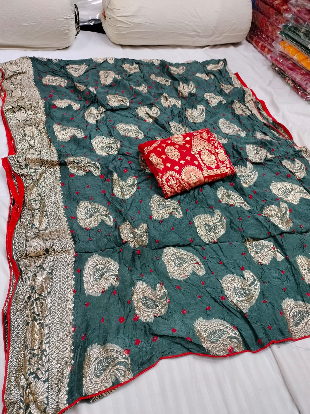 Dola Silk Jaipuri Bandhani Saree Zari Border for Weddings & Festivals