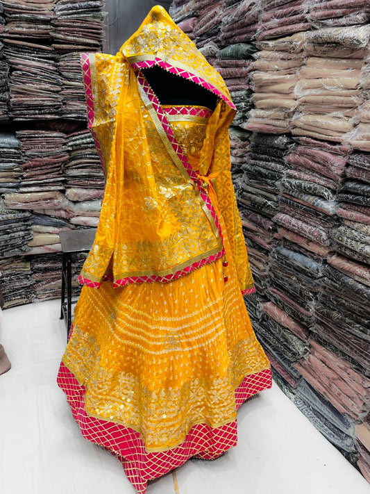 Silk bandhani lehenga choli with gotapatti work - Kanhasarees by ksds
