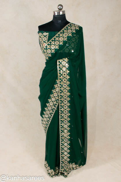 Mirror Work saree with designer mirror work blouse - KANHASAREE