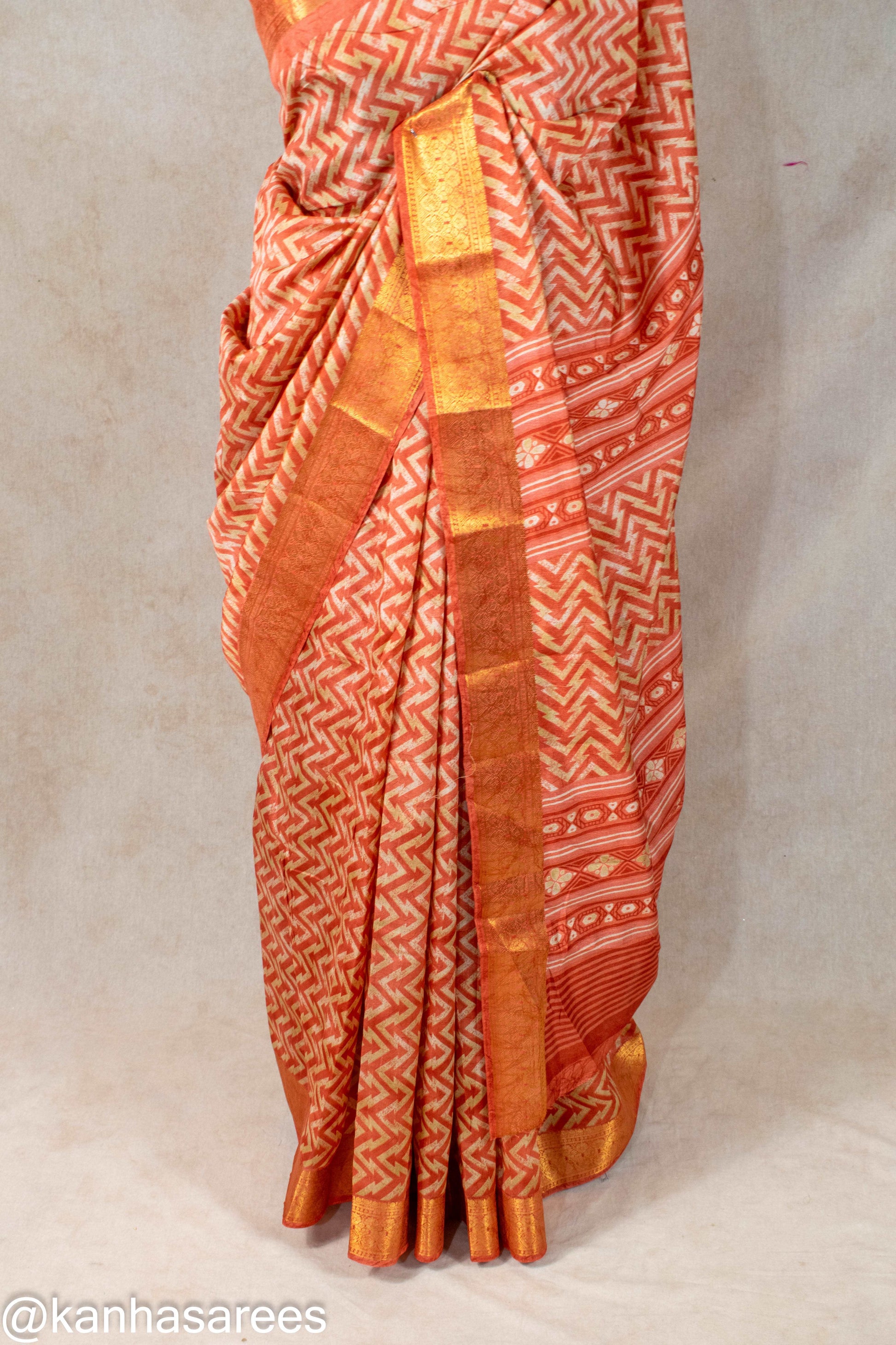 COTTON SILK ZIGZAG LEHERIYA SAREE - KANHASAREE