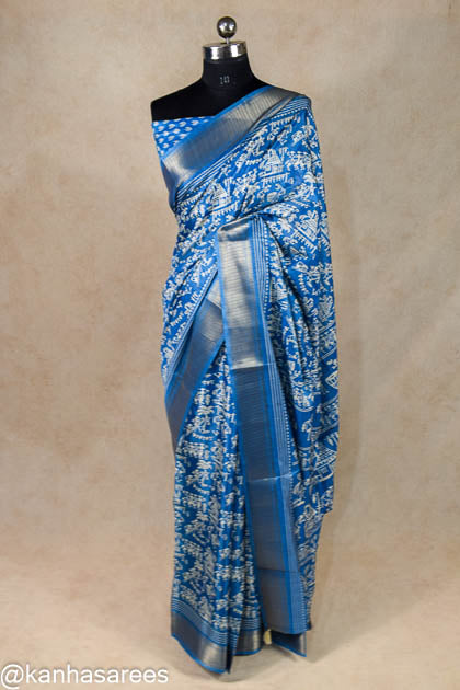 Cotton silk digital print saree with zari weaving border - KANHASAREE