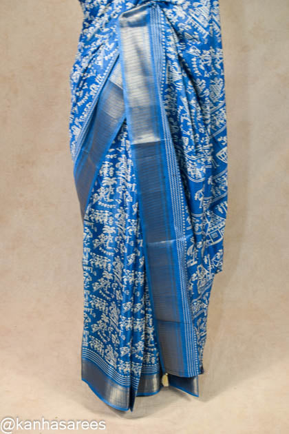 Cotton silk digital print saree with zari weaving border - KANHASAREE