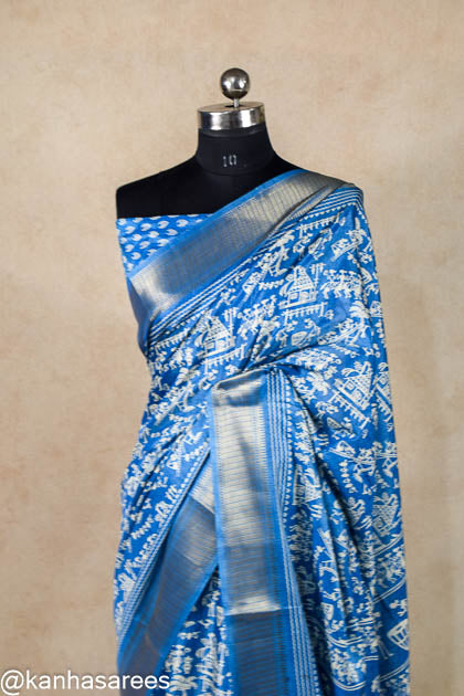 Cotton silk digital print saree with zari weaving border - KANHASAREE