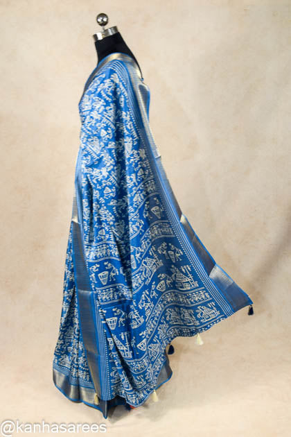 Cotton silk digital print saree with zari weaving border - KANHASAREE
