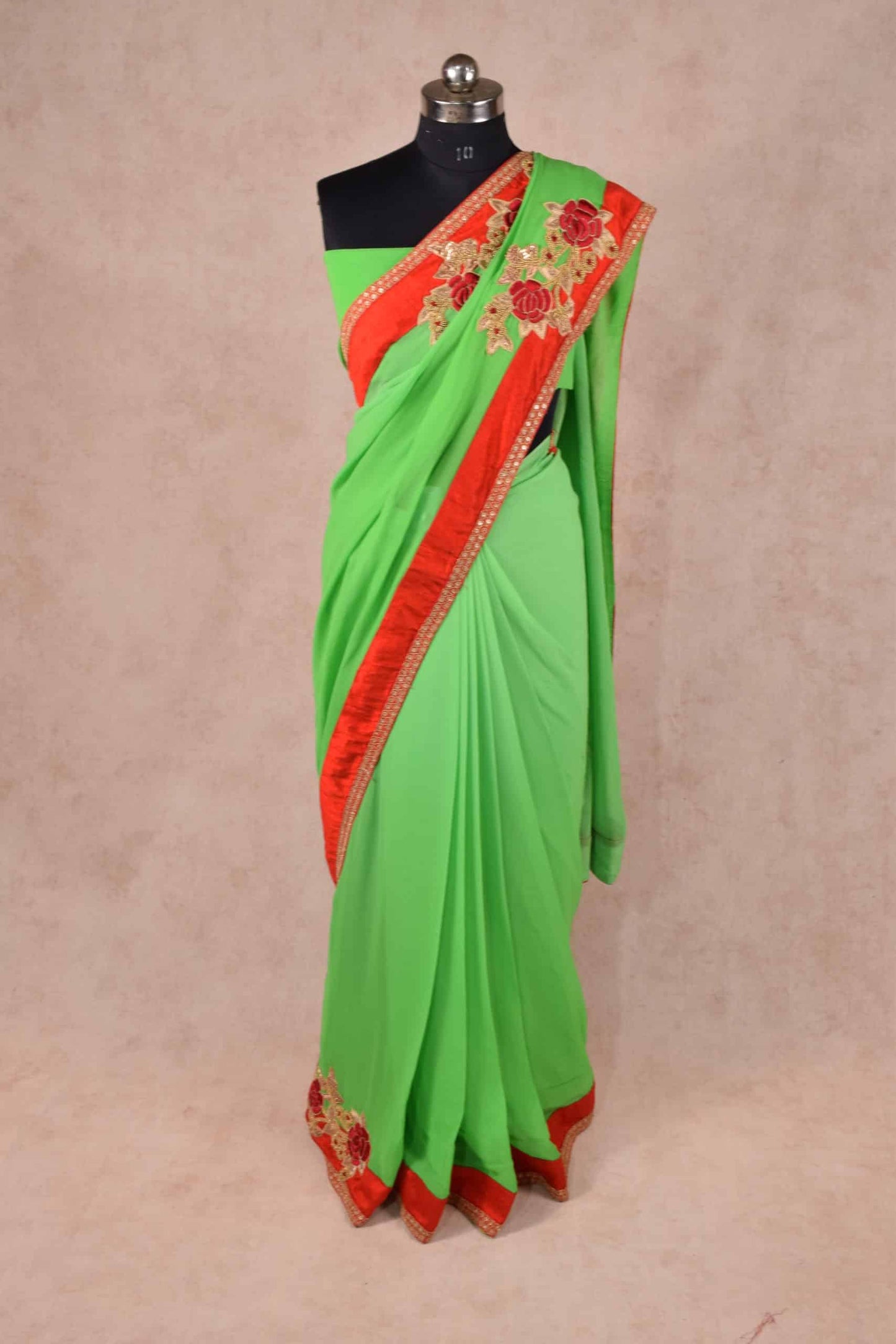 Pure raw silk border handwork Saree in pure Georgette fabric - KANHASAREE