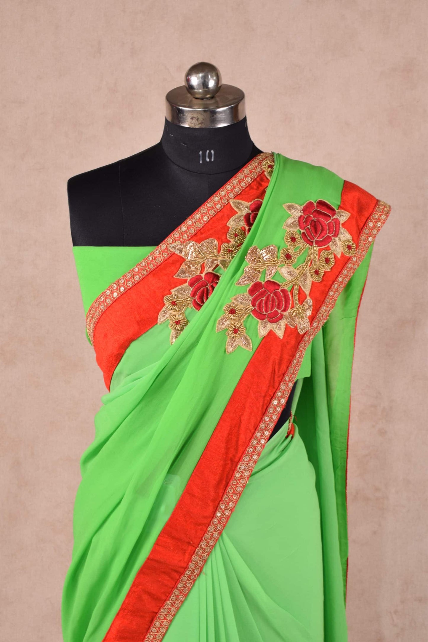 Pure raw silk border handwork Saree in pure Georgette fabric - KANHASAREE